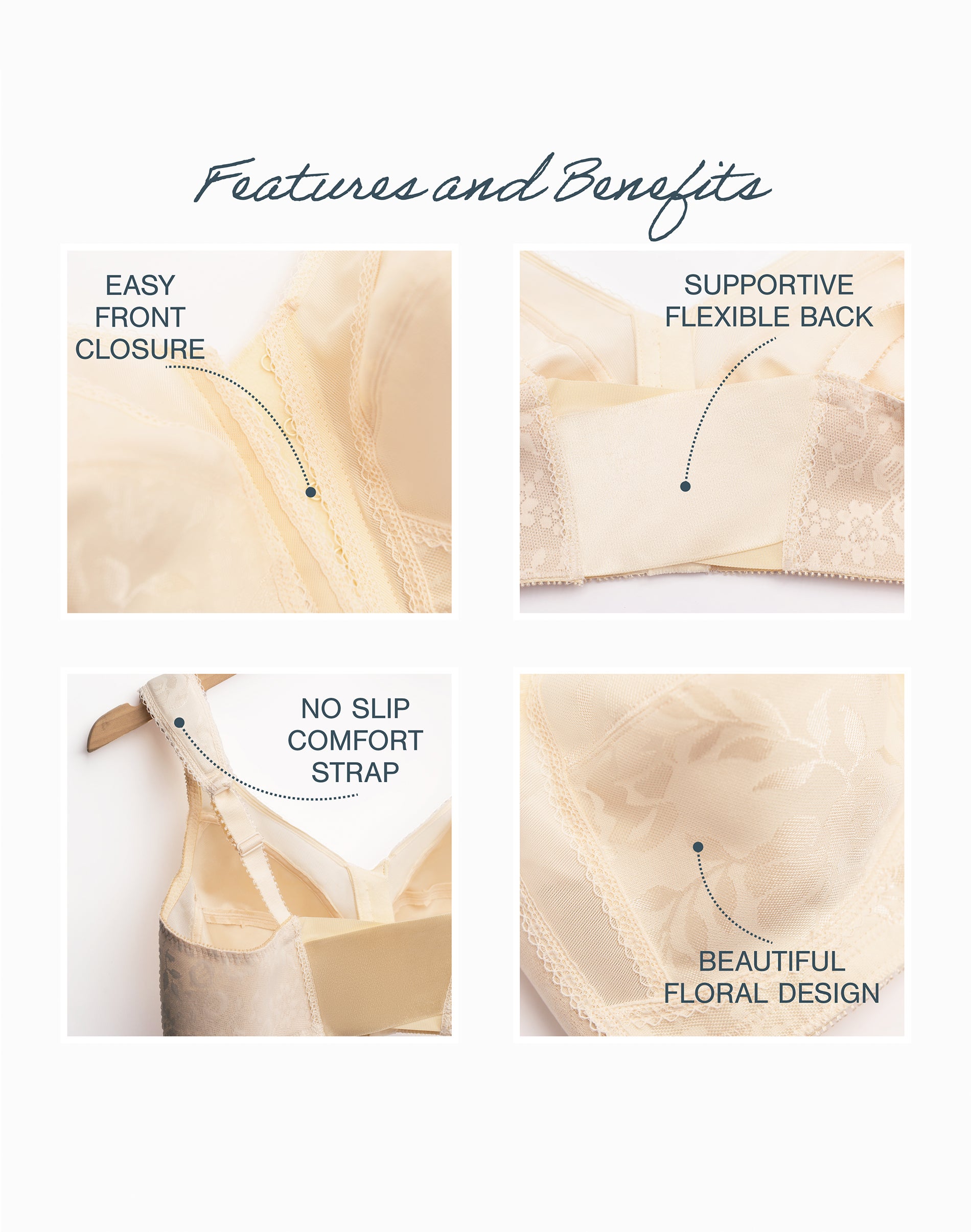 Playtex 18 Hour Supportive Front Close Flexible Back Wireless Bra
